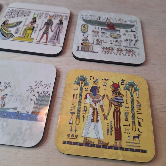 Egyptian Themed Coasters Hieroglyphics Ancient Art Design Set of 6 Foam Backing - Picture 4 of 7